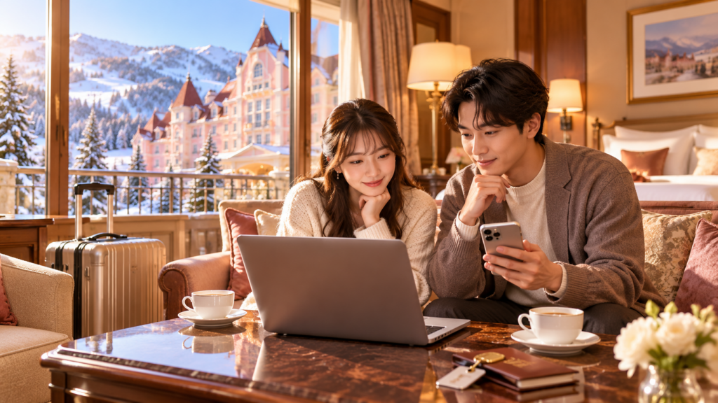 ホテルグリーンプラザ上越の宿泊料金と予約プランを比較するカップル